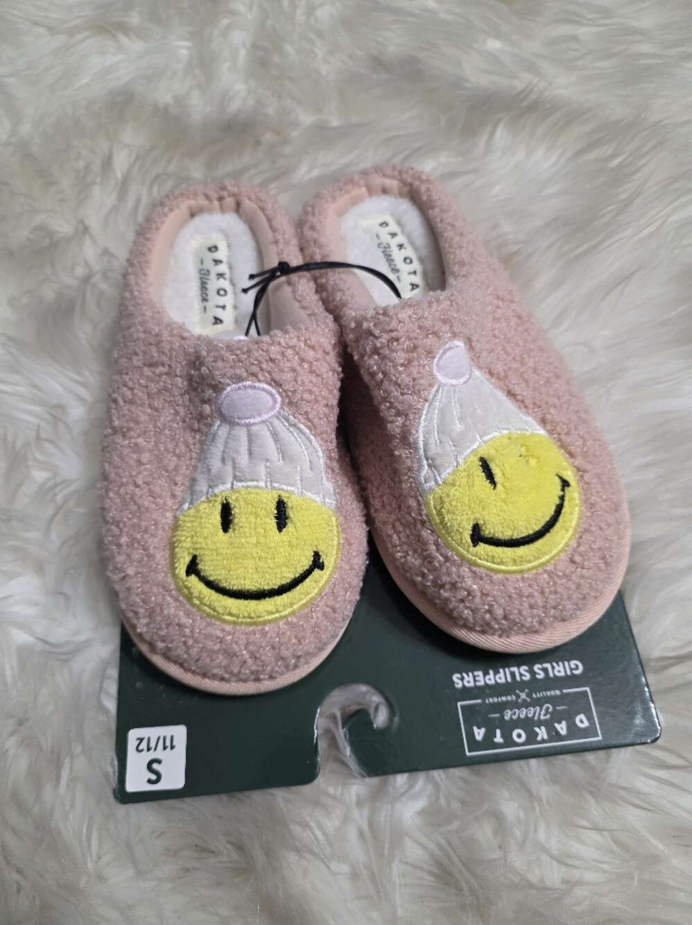 Cozy Pink Smiley Face Girls' Slippers